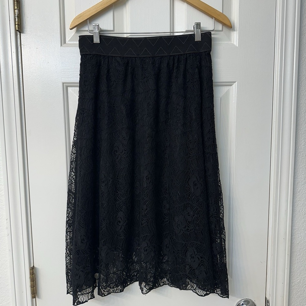 LuLaRoe Black Lace Sheer Lined Midi‎ Skirt Women's Size Small Whimsigothic
